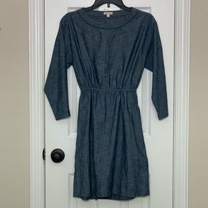 Gap denim mini dress 3/4 sleeve drawstring waist